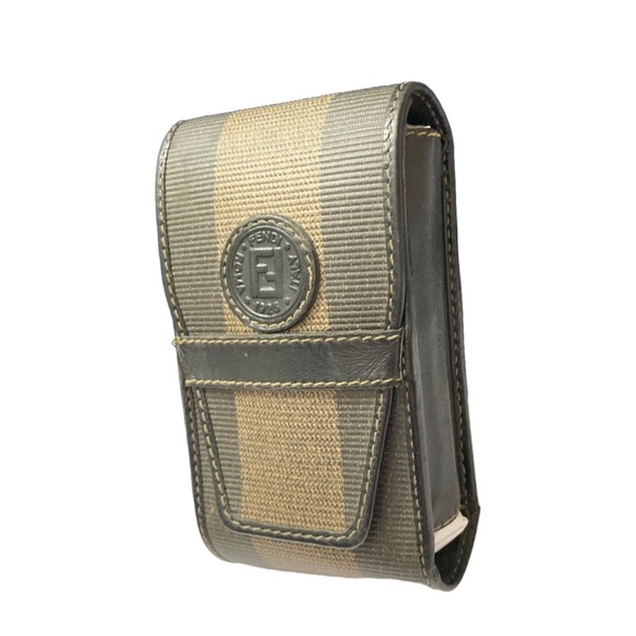 FENDI Roma Vintage Pecan Pattern Case Block Check Leather PVC Small Holder - Picture 4 of 11